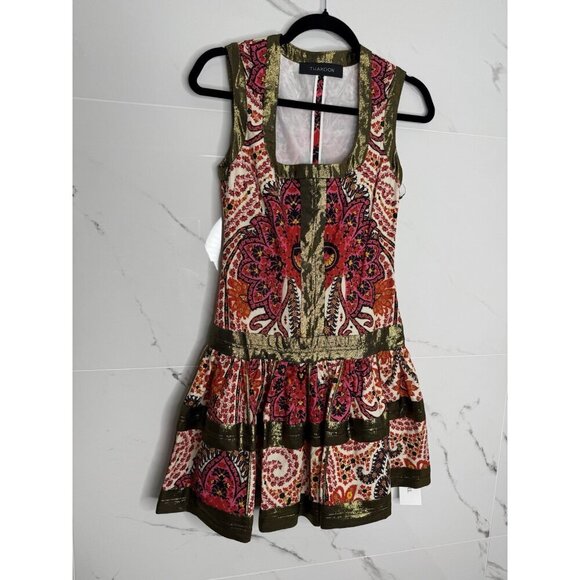 Thakoon Brunch Gold Red Mini Dress Sz 0 $980 Cotton Silk Old money Ethni…​ - Picture 1 of 13